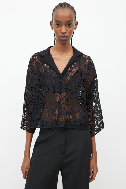 Valentino Black Sheer Lace Oversized Blouse