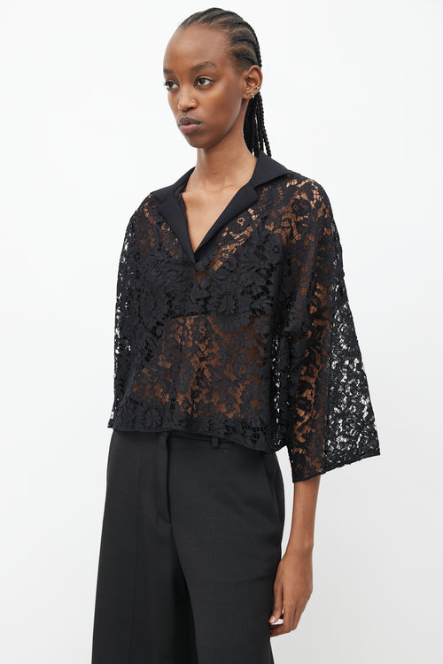 Valentino Black Sheer Lace Oversized Blouse