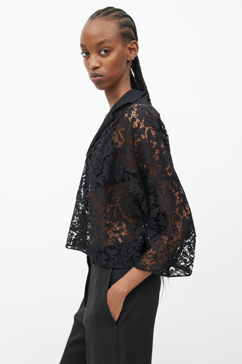 Valentino Black Sheer Lace Oversized Blouse