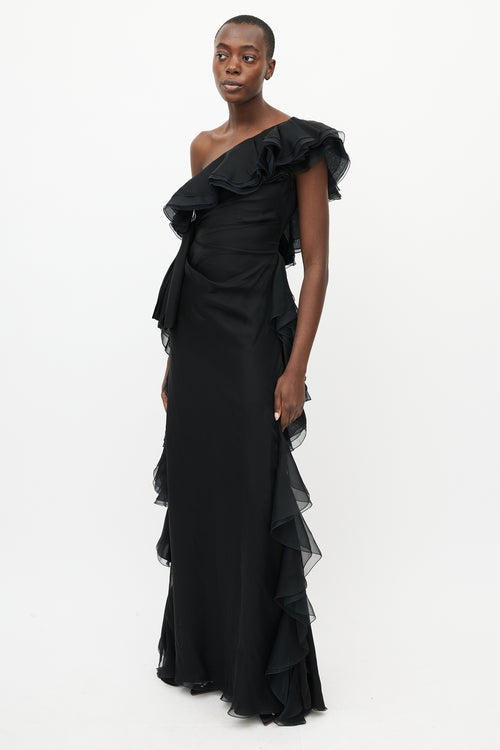 Valentino Black Silk Ruffled Tulle Dress