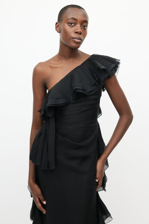 Valentino Black Silk Ruffled Tulle Dress