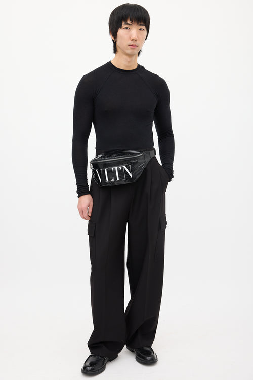 Valentino Black Soft Leather VLTN Belt Bag