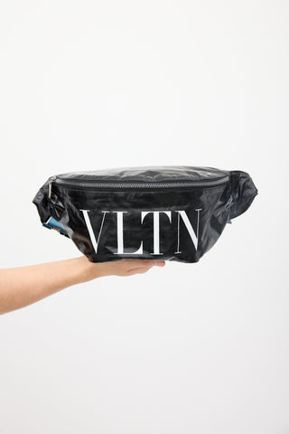 Valentino Black Soft Leather VLTN Belt Bag