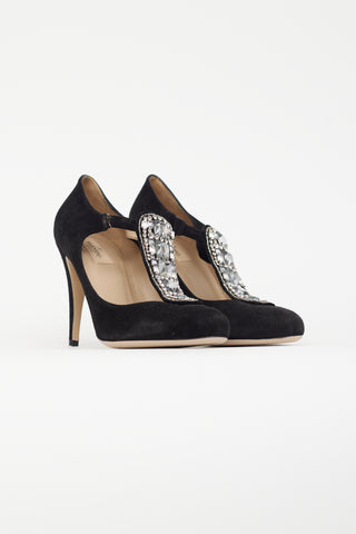 Valentino Black Suede Embellished Mary Jane Pump