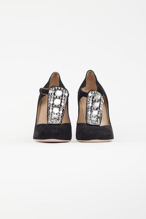 Valentino Black Suede Embellished Mary Jane Pump