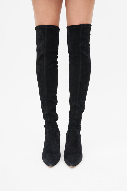 Valentino Black Suede Thigh High Boot