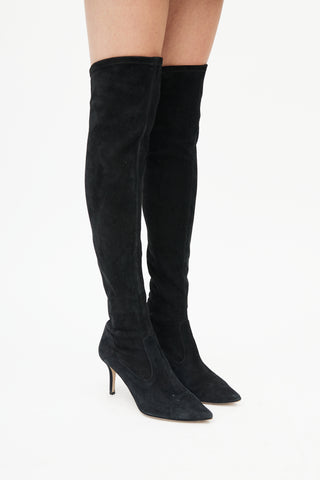 Valentino Black Suede Thigh High Boot