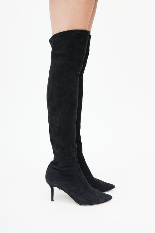 Valentino Black Suede Thigh High Boot