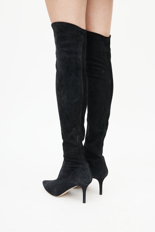 Valentino Black Suede Thigh High Boot