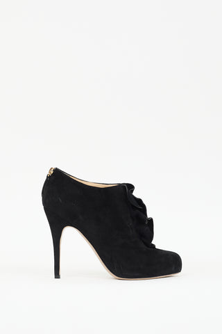 Valentino Black Suede Ruffle Ankle Boot