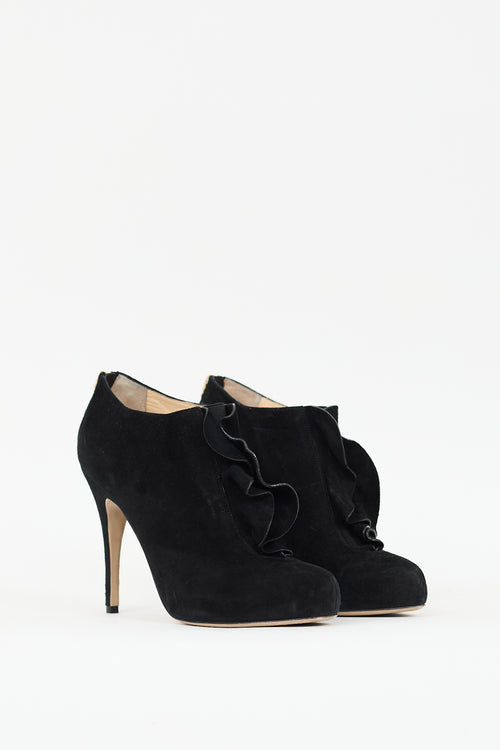 Valentino Black Suede Ruffle Ankle Boot