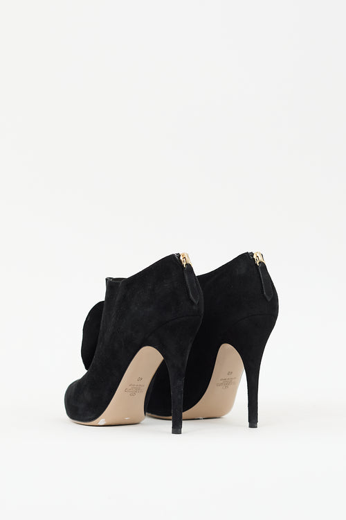 Valentino Black Suede Ruffle Ankle Boot