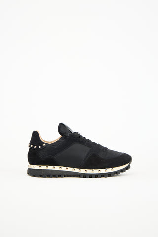 Valentino Black Nylon 
Suede Studded Rockrunner Sneaker