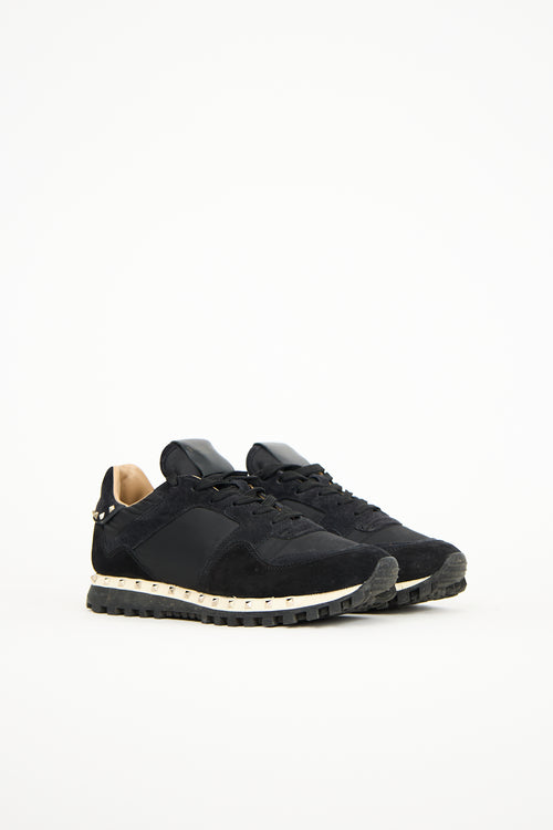 Valentino Black Nylon 
Suede Studded Rockrunner Sneaker