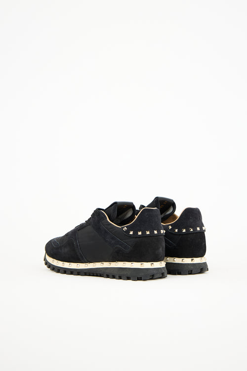 Valentino Black Nylon 
Suede Studded Rockrunner Sneaker