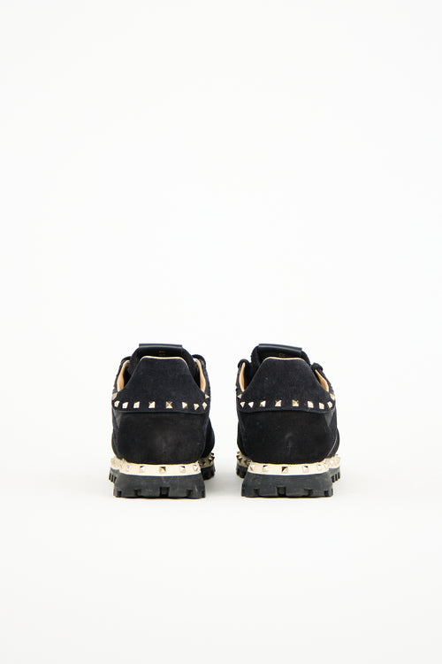 Valentino Black Nylon 
Suede Studded Rockrunner Sneaker