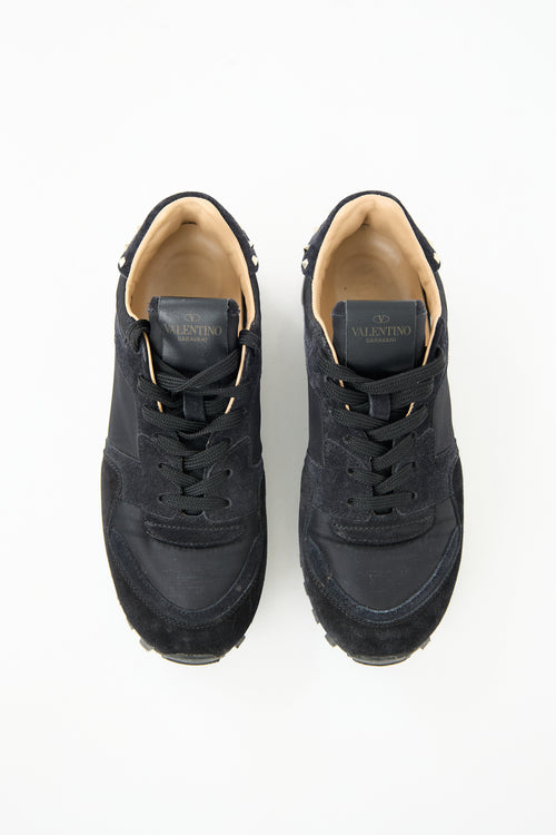 Valentino Black Nylon 
Suede Studded Rockrunner Sneaker