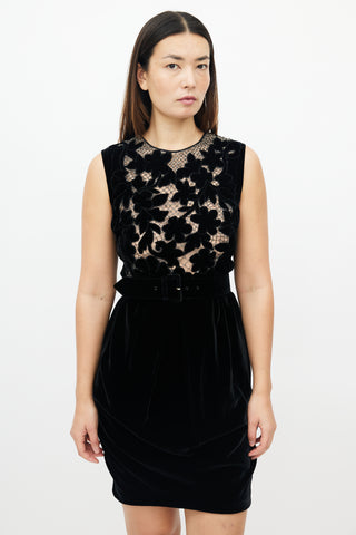 Valentino Black Velvet Floral Embellished Dress