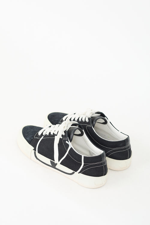 Valentino Black 
White Canvas 
Suede V Logo Sneaker