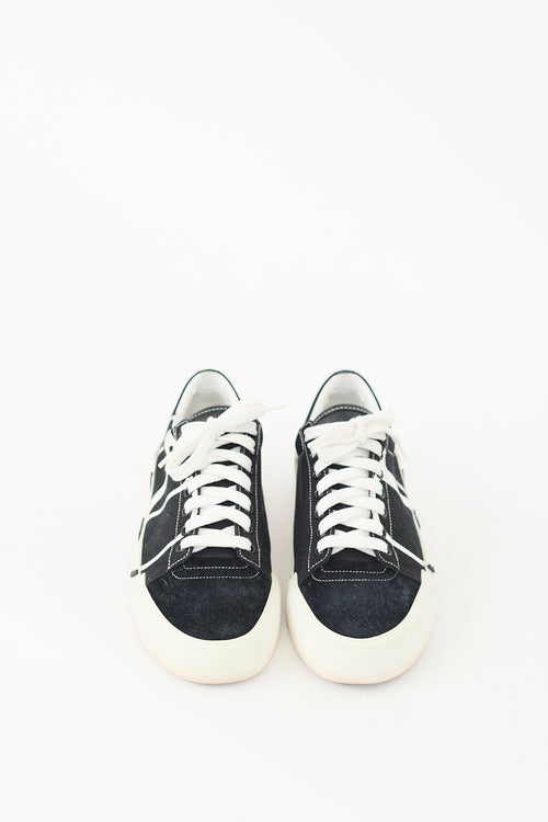 Valentino Black 
White Canvas 
Suede V Logo Sneaker