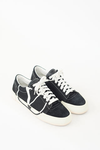 Valentino Black 
White Canvas 
Suede V Logo Sneaker