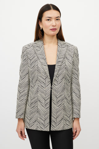 Valentino Black 
White Chevron Striped Blazer