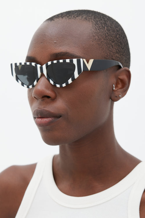 Valentino Black 
White VA4063 Striped Cateye Sunglasses