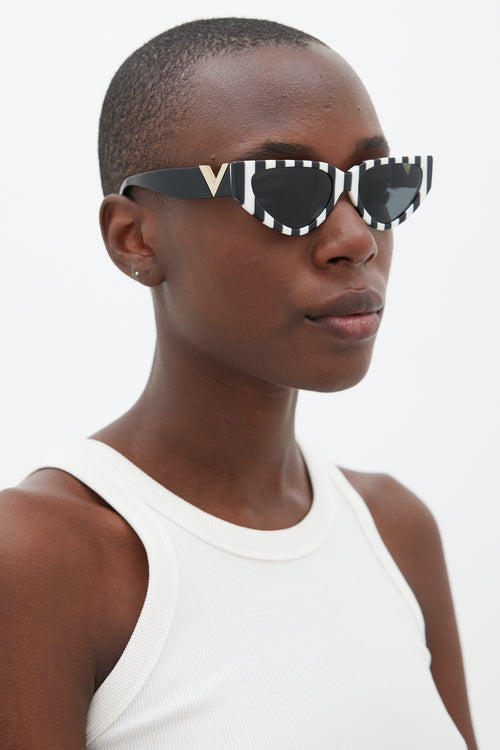 Valentino Black 
White VA4063 Striped Cateye Sunglasses