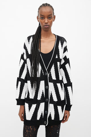 Valentino Black 
White Knit Logo Cardigan