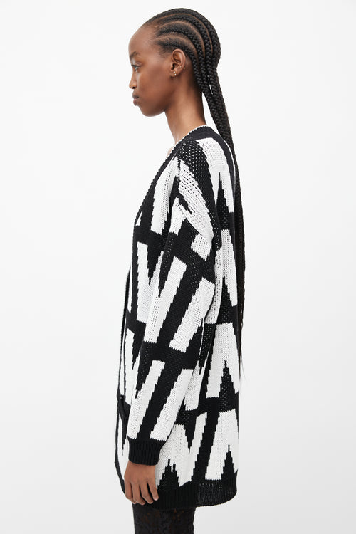 Valentino Black 
White Knit Logo Cardigan