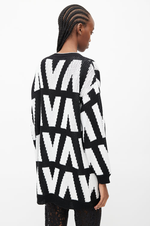 Valentino Black 
White Knit Logo Cardigan