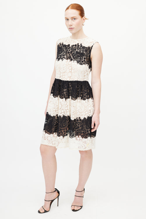 Valentino Black 
White Lace Guipure Dress