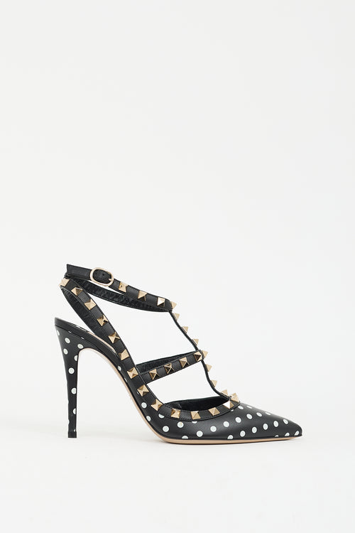 Valentino Black 
White Polka Dot Rockstud Caged Pump