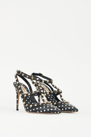 Valentino Black 
White Polka Dot Rockstud Caged Pump