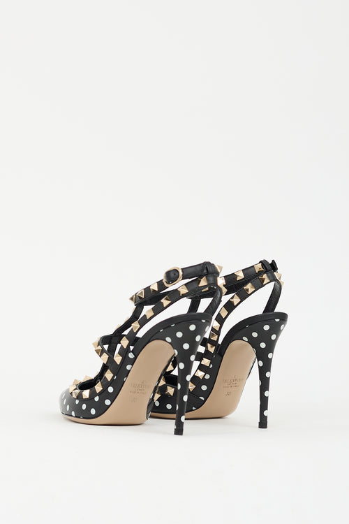 Valentino Black 
White Polka Dot Rockstud Caged Pump