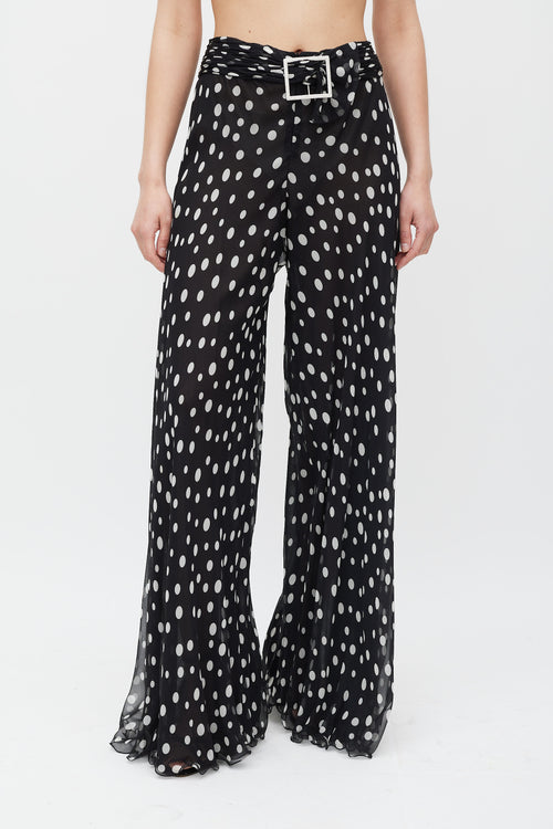 Valentino Black 
White Sheer Dotted Flared Trouser