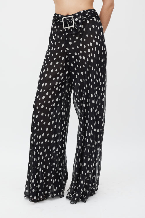 Valentino Black 
White Sheer Dotted Flared Trouser