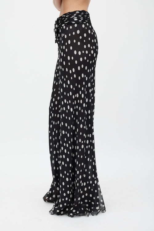 Valentino Black 
White Sheer Dotted Flared Trouser