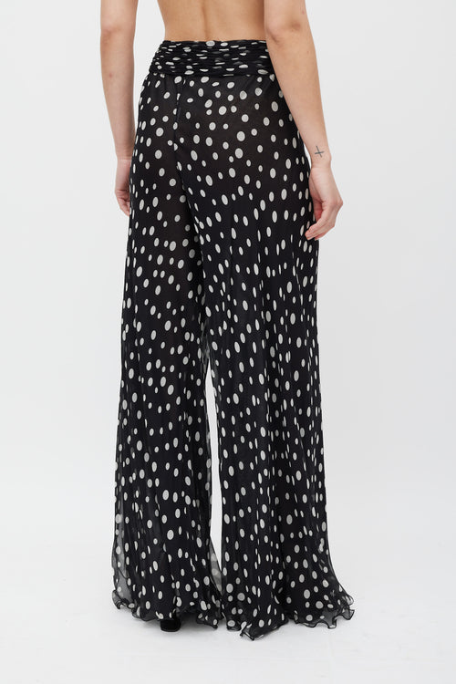 Valentino Black 
White Sheer Dotted Flared Trouser