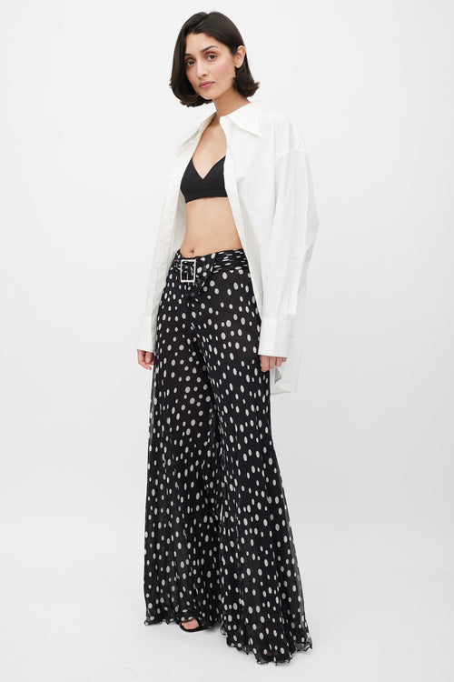 Valentino Black 
White Sheer Dotted Flared Trouser