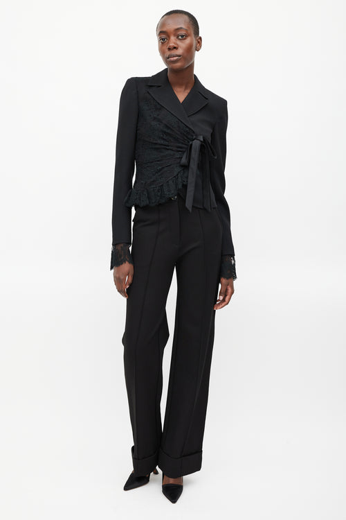 Valentino Black Wool Asymmetrical Lace Blazer