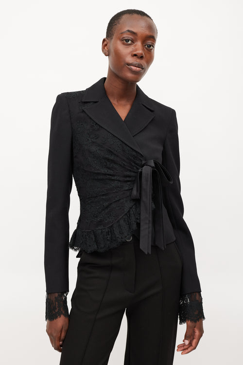 Valentino Black Wool Asymmetrical Lace Blazer