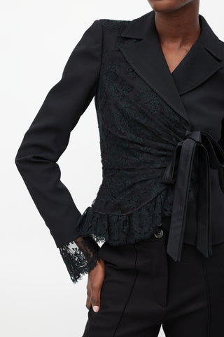 Valentino Black Wool Asymmetrical Lace Blazer