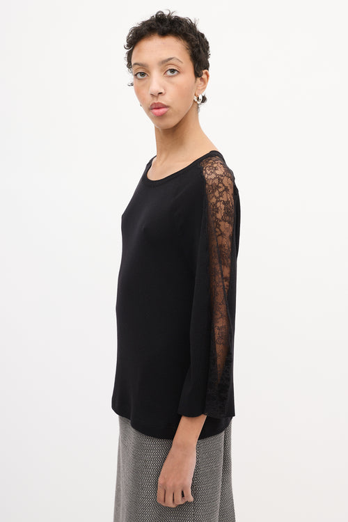 Valentino Black Wool Floral Lace Panel Sweater