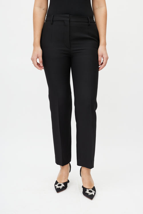 Valentino Black Wool Straight Leg Pleated Trousers