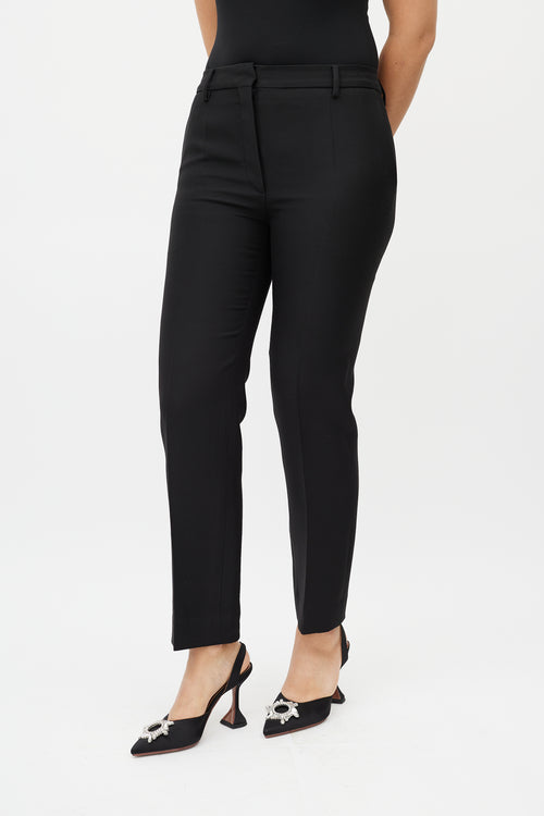 Valentino Black Wool Straight Leg Pleated Trousers