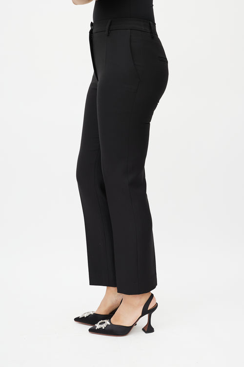 Valentino Black Wool Straight Leg Pleated Trousers