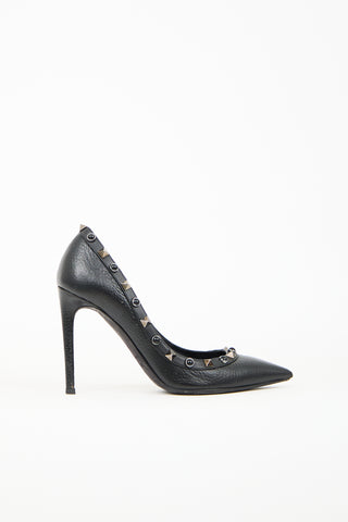 Valentino Black Leather Rockstud Rolling Pump