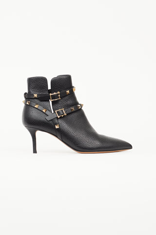 Valentino Black Leather Rockstud Ankle Boot