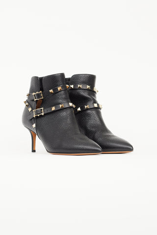 Valentino Black Leather Rockstud Ankle Boot